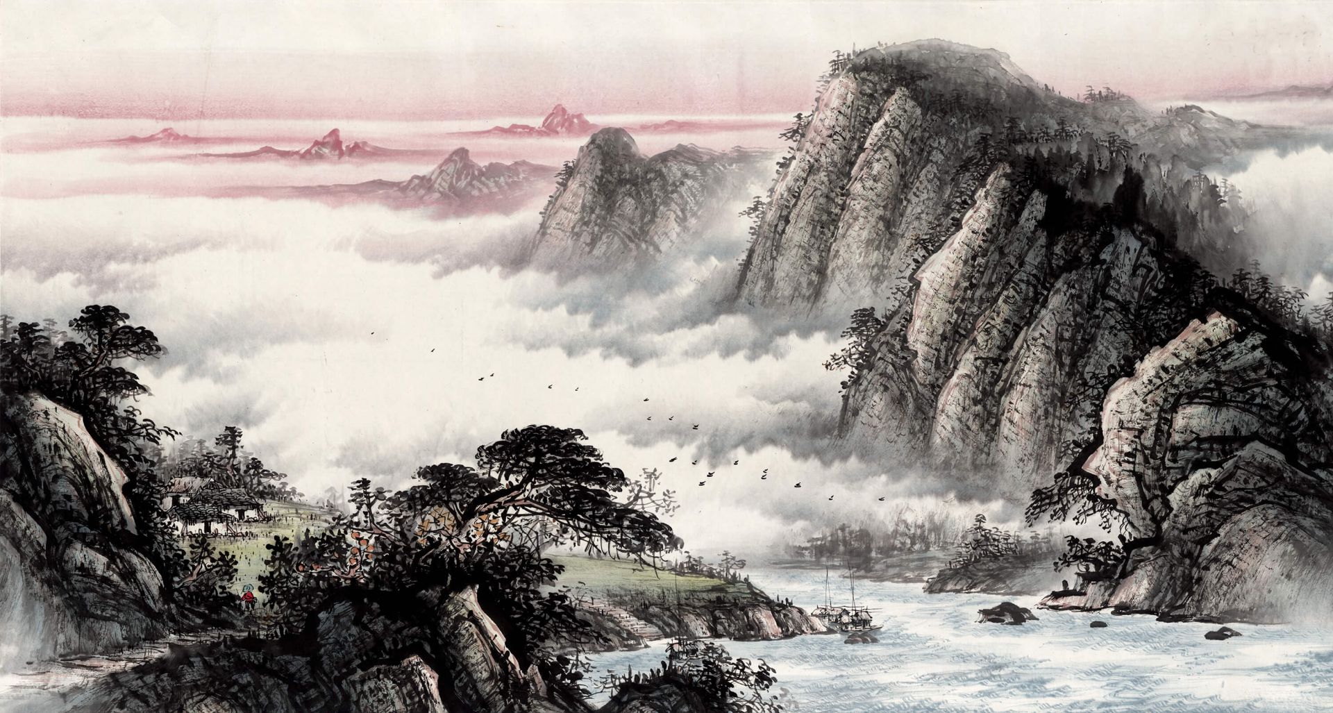 Chinesische Landschaft traditionell - Fototapete, image size:1920x1027