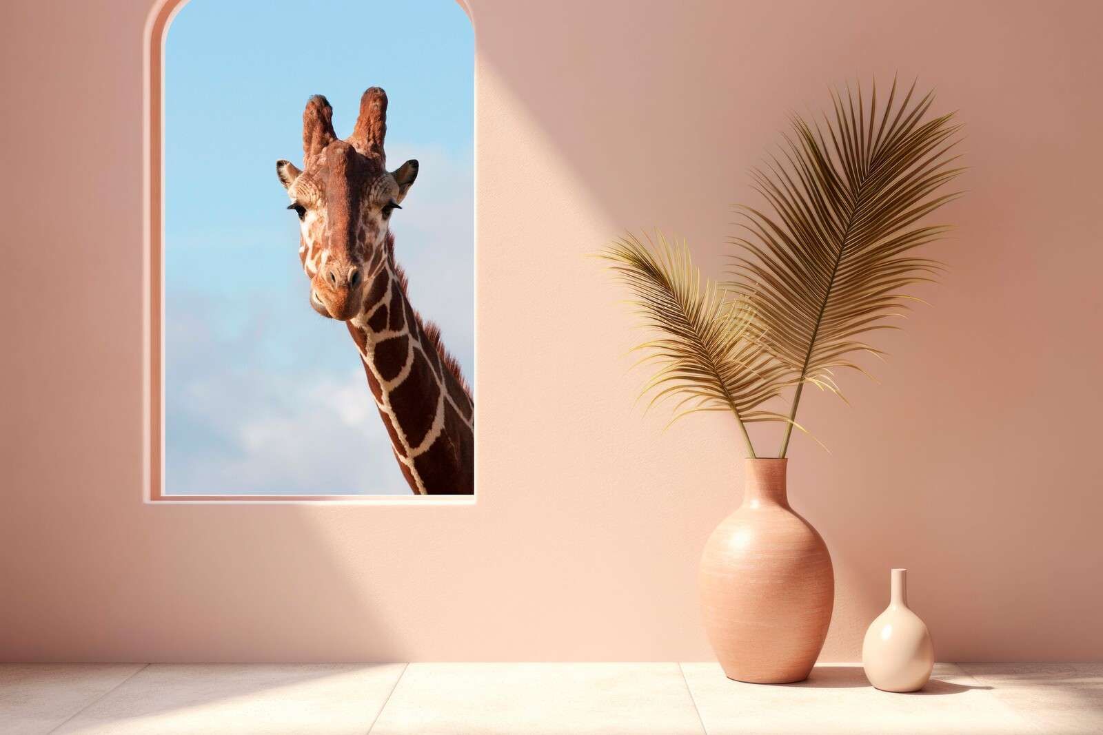 Neugierige Giraffe am Fenster