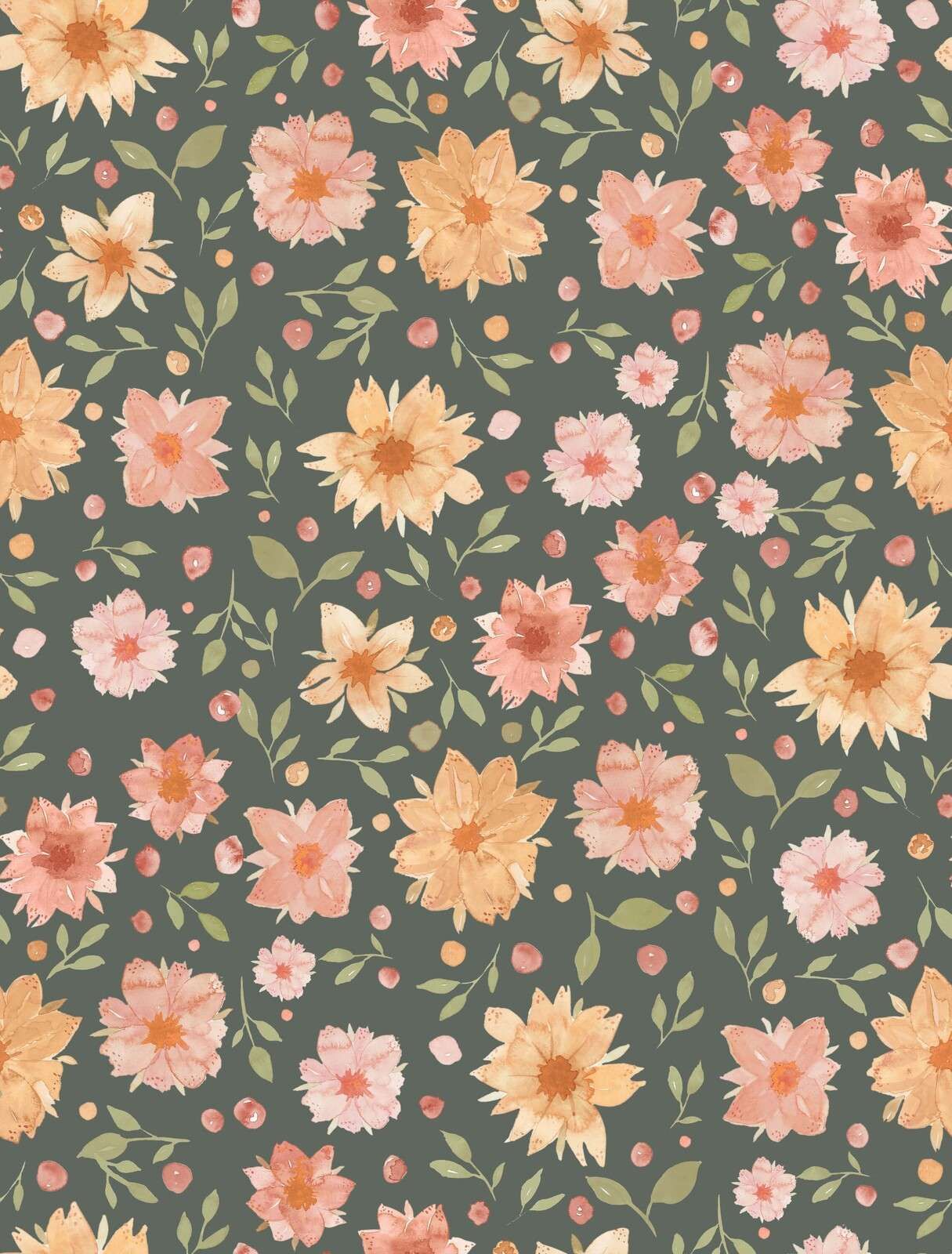 Aquarelblumen auf Dunkelgrün