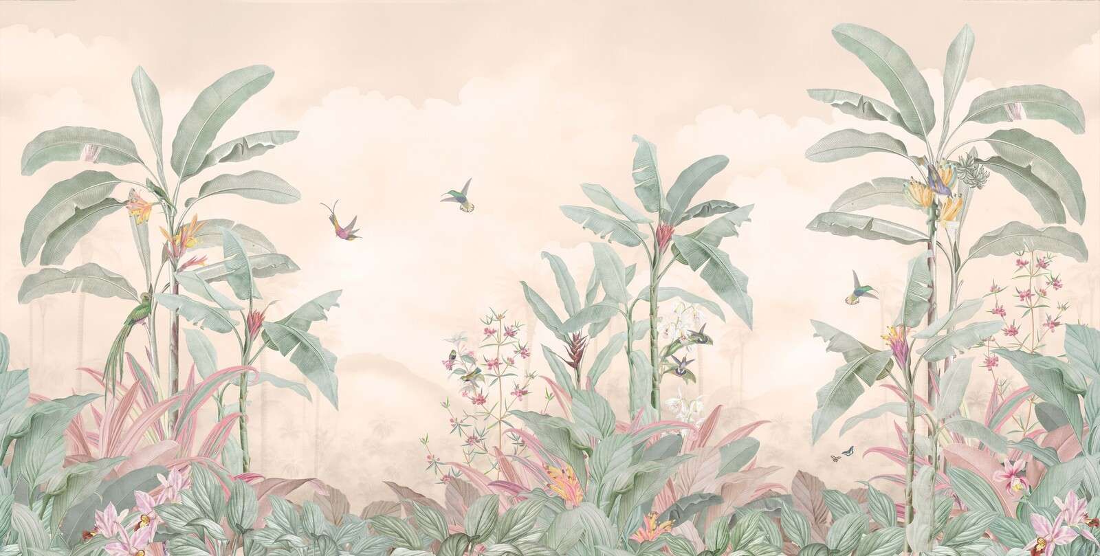 Kolibris unter weichem Wolkenhimmel.