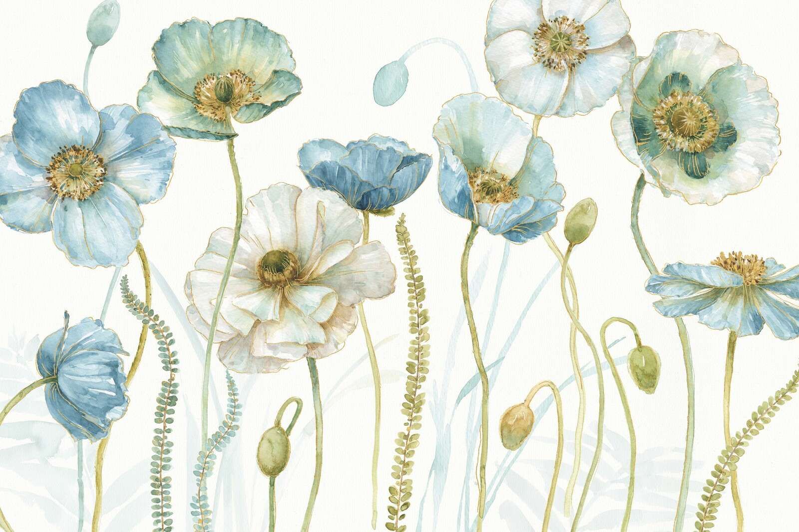 Aquarell Mohnblumen im Blaugrünen Feld