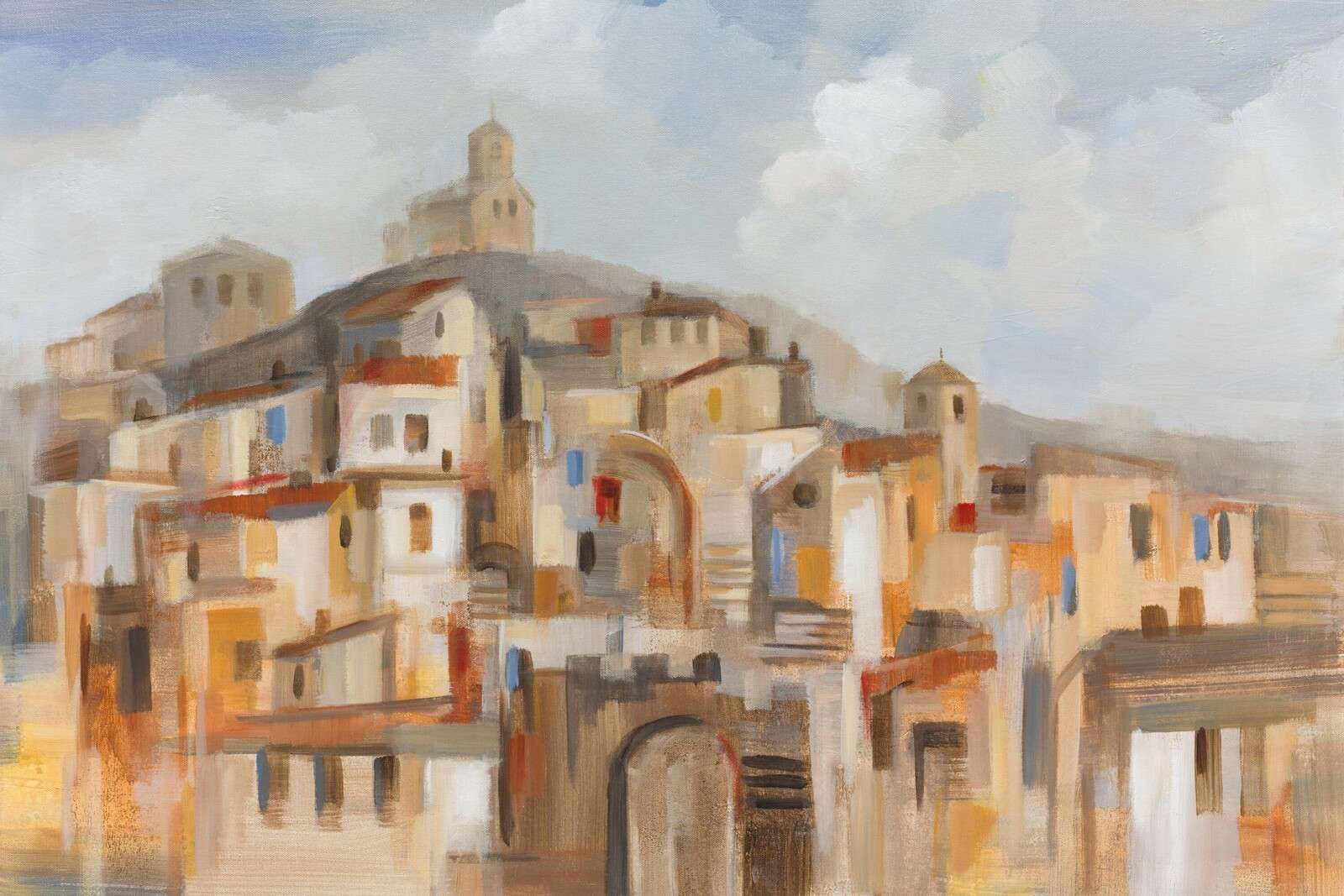 Mediterrane Hügelstadt im Morgenlicht