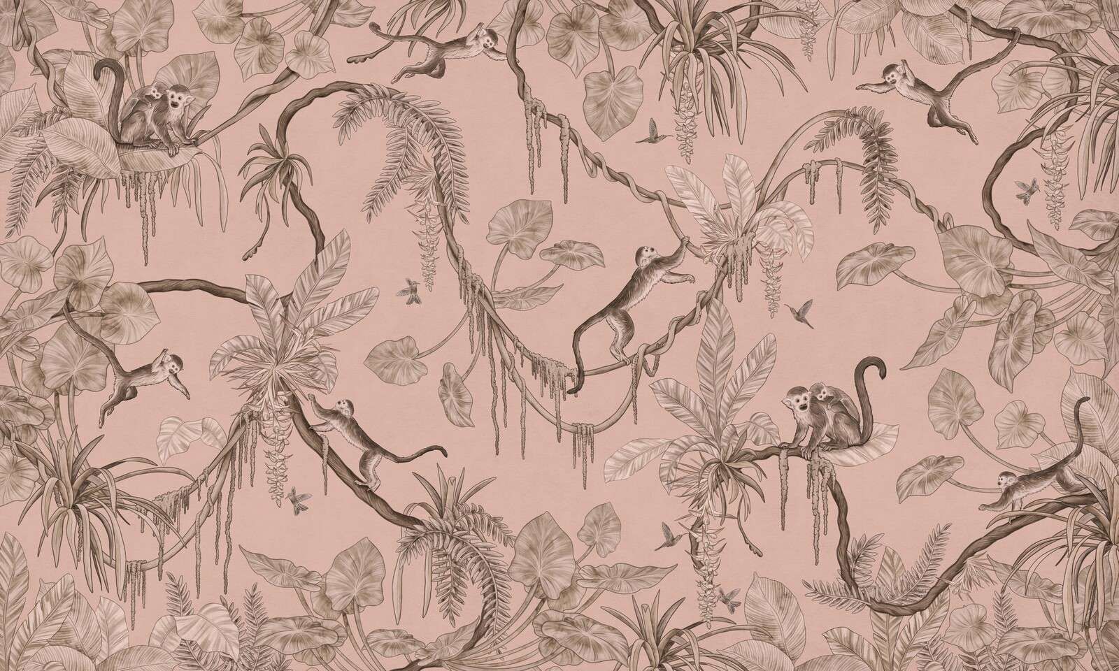 Playful Monkeys - Monochrome - Pink