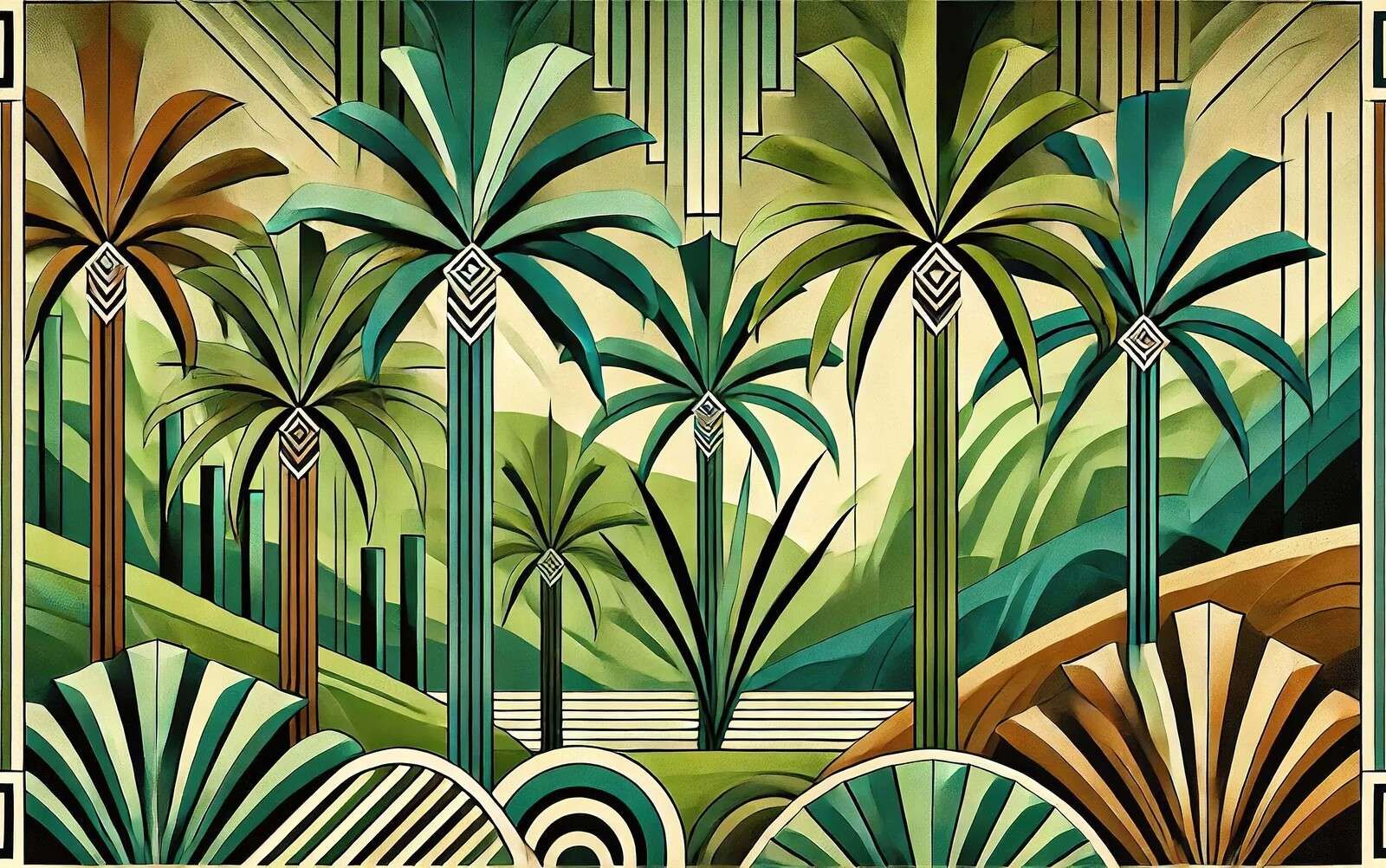 Tropische Palmen in Art-Déco-Linien