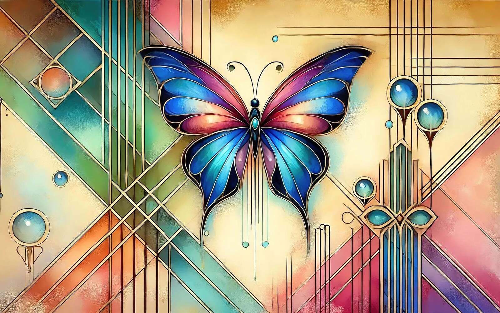 Schmetterling im Bleiglas mit Art-Déco-Glanz