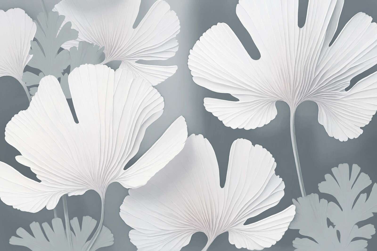 weiße Ginkgo-Blätter im Nebel