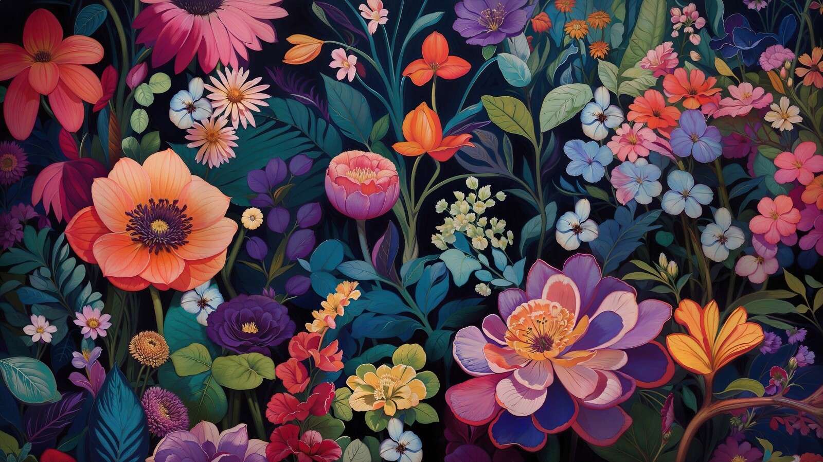 farbenprächtige Blumenpracht bei Nacht