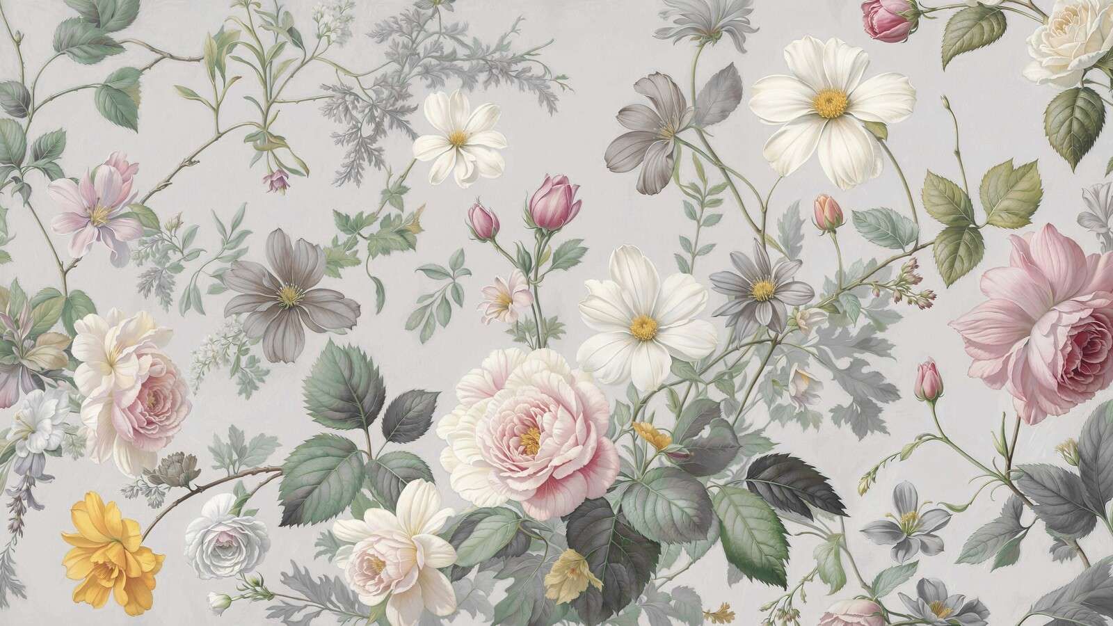 Romantische Blumen auf Nebelgrau