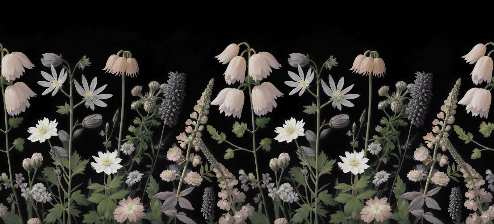 Dunkle Feldblumen mit Pastellblüten
