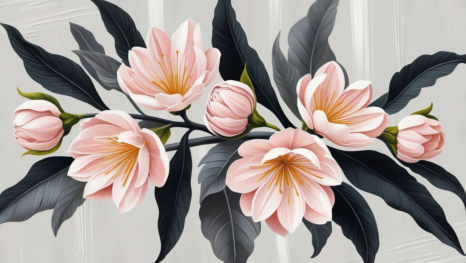 Rosa Magnolienblüten mit dunklen Blättern