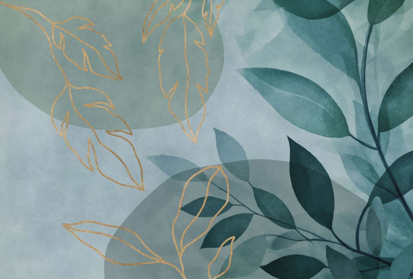 Blättrige Eleganz Moderne Naturkunst Petrol