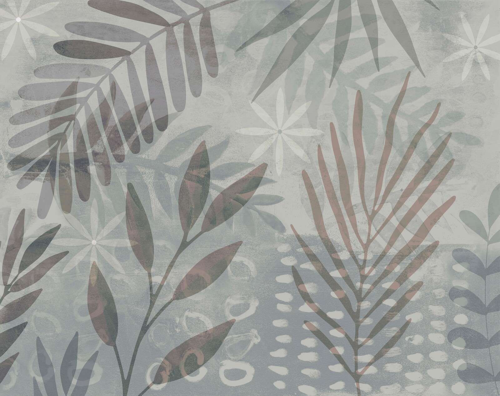 Palmblatt-Collage-Mix Grau Braun