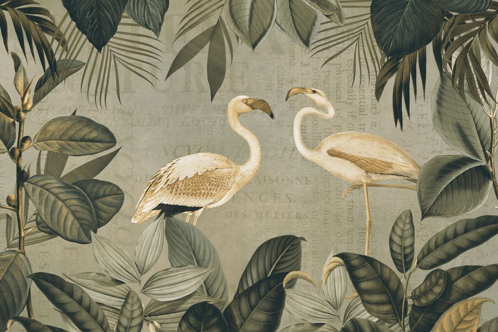 Vintage-Flamingo-Oase und alter Text