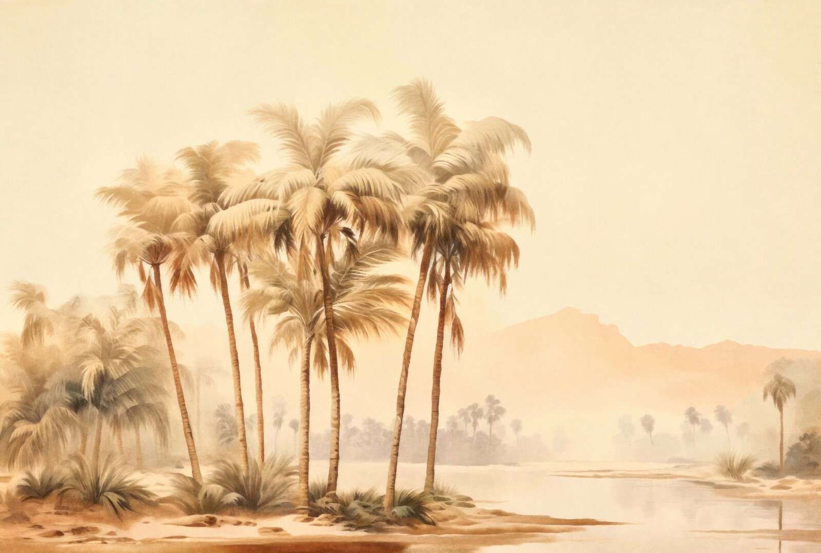 Golden desert palm tree oasis watercolor