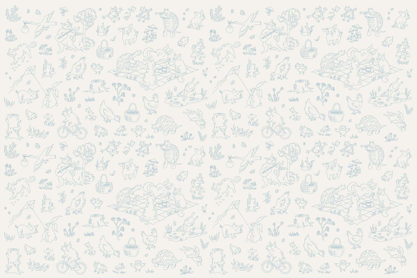 Waldtiere ruhiger beige und blauer Druck