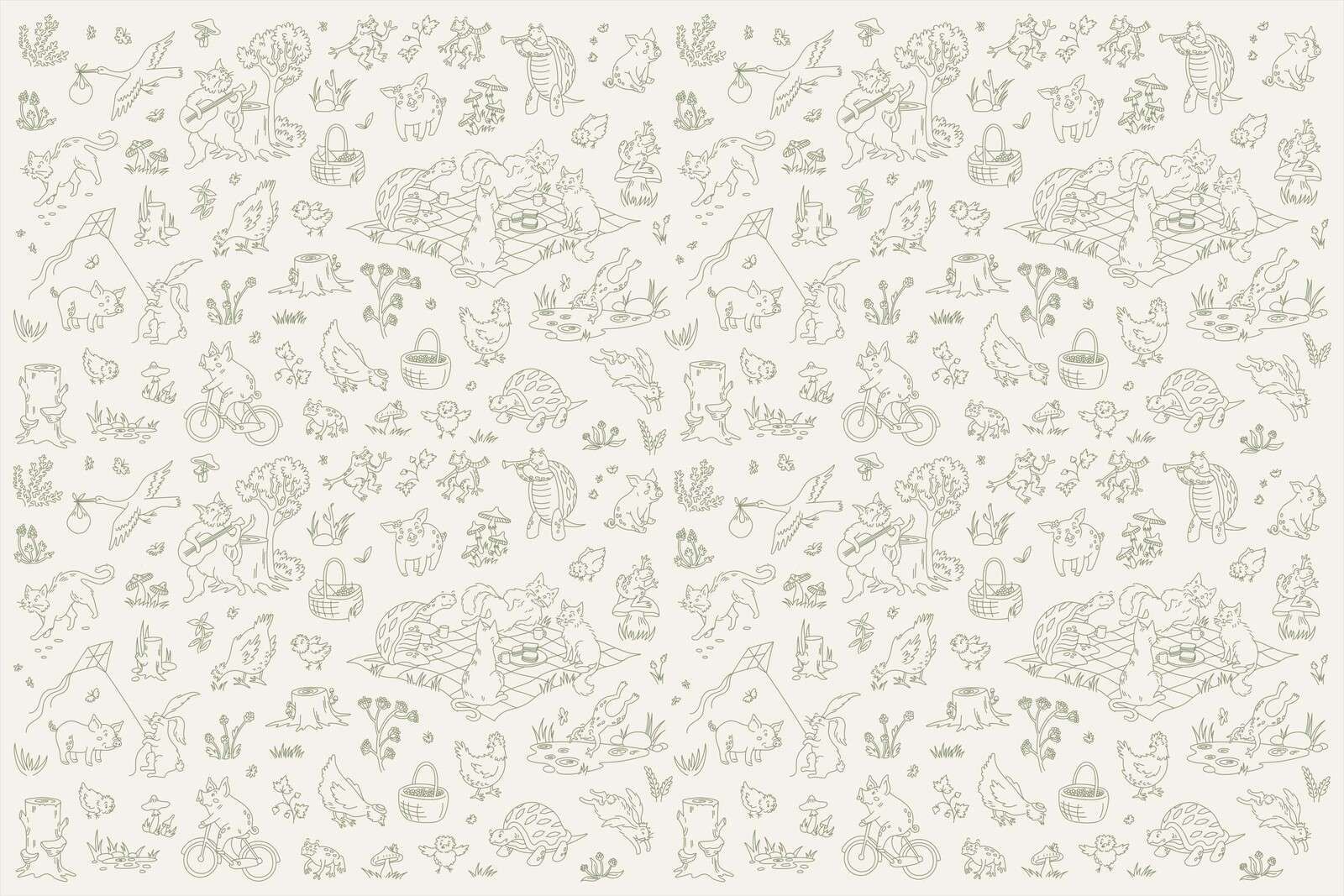 Waldtiere ruhiges Beige und dunkelgrüner Print