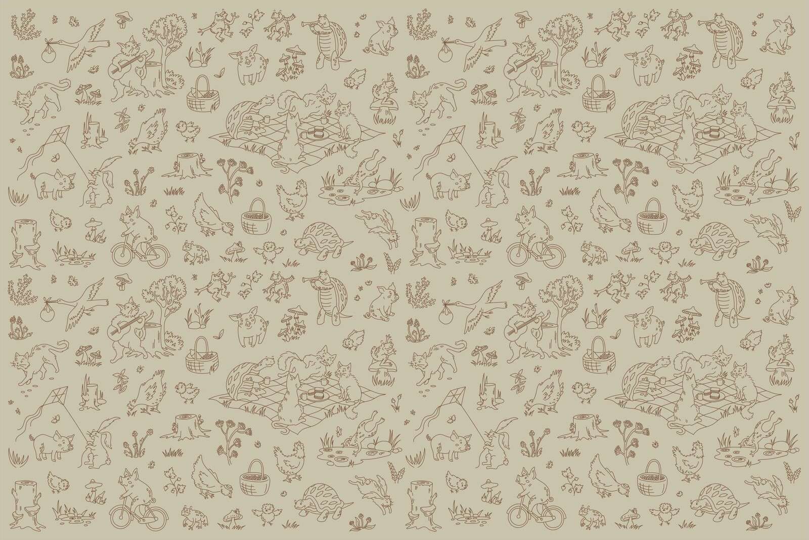 Waldtiere ruhig grau grün Print