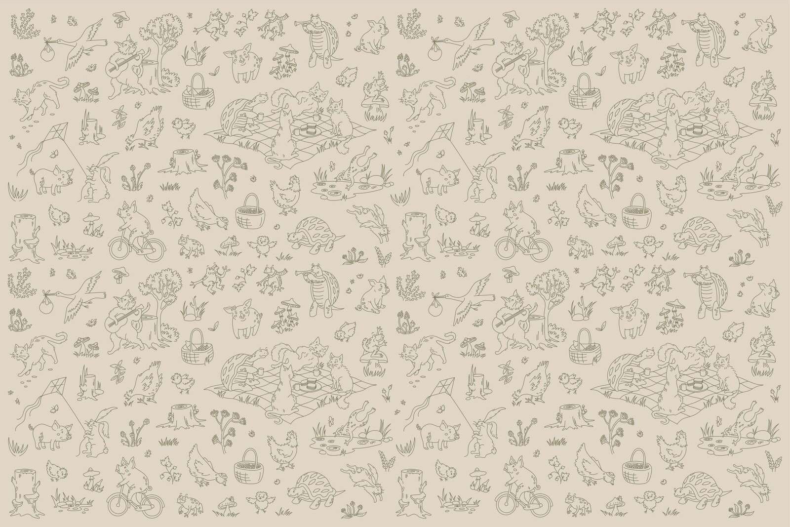 Waldtiere ruhiges Taupe-Grün-Print